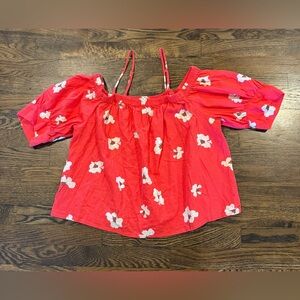 Universal Thread Red Floral Linen Blend Off Shoulder Peasant Top S Cropped NWT